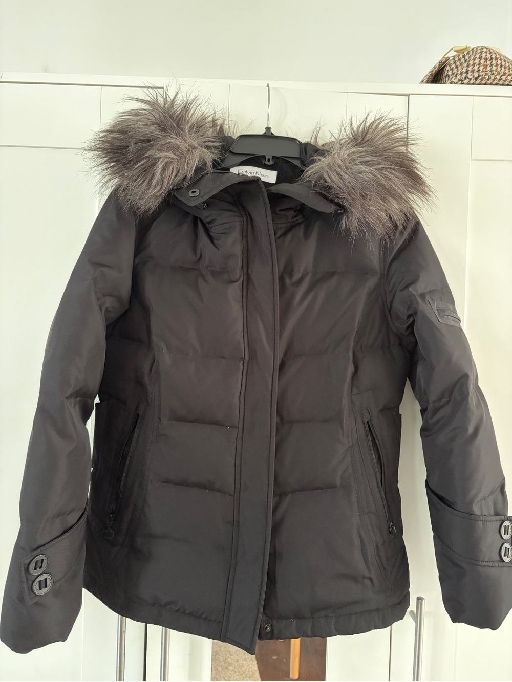 Calvin Klein Black Puffer Coat with removable faux fur AND hood